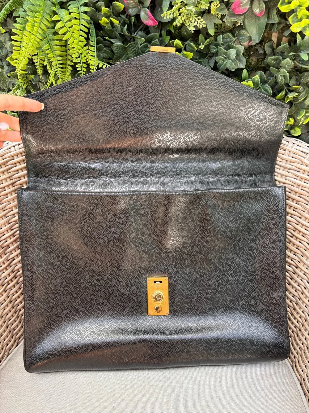 Authentic CHANEL black caviar leather business laptop briefcase bag